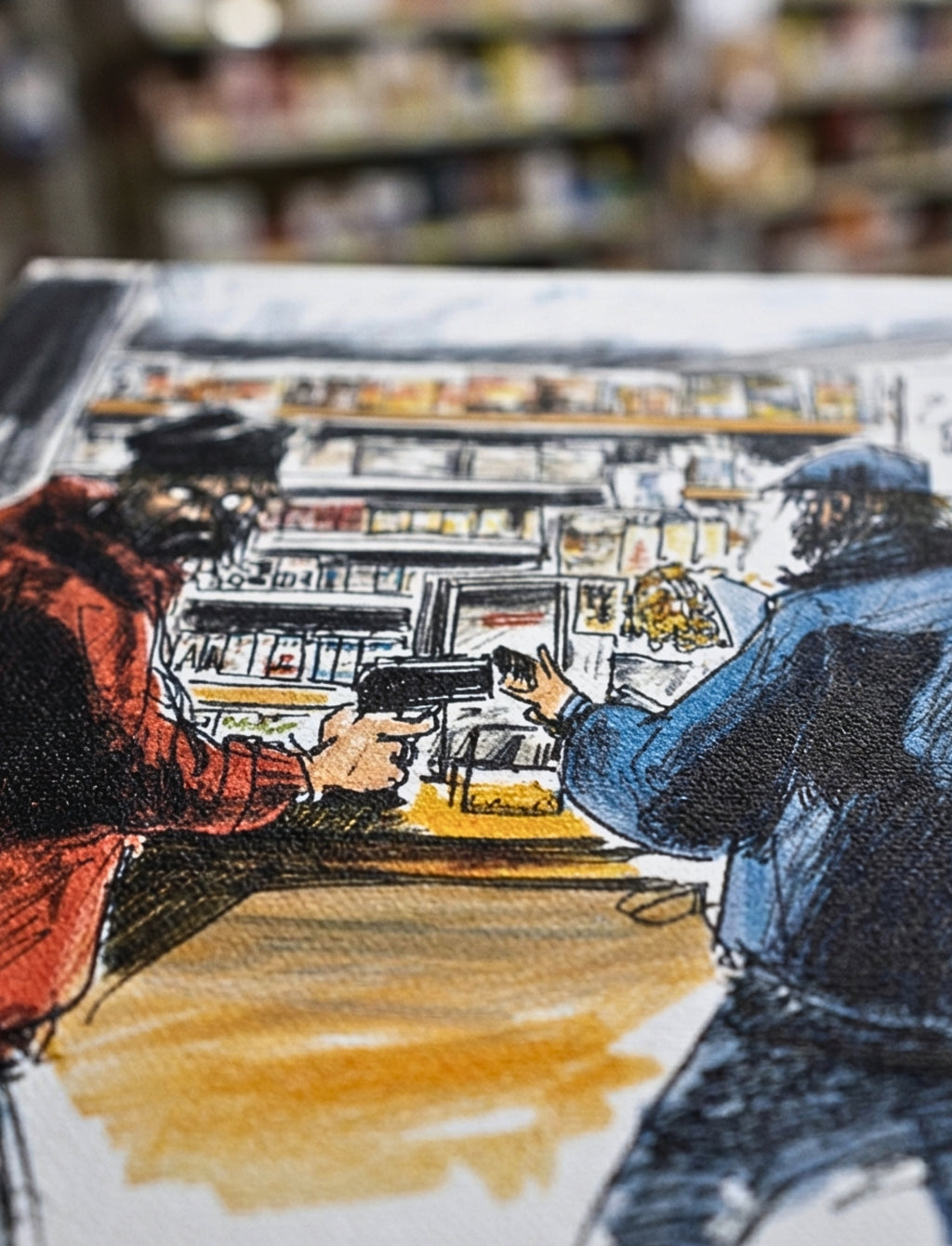 Corner Store Standoff – Urban Canvas Art (FiftyBikes)