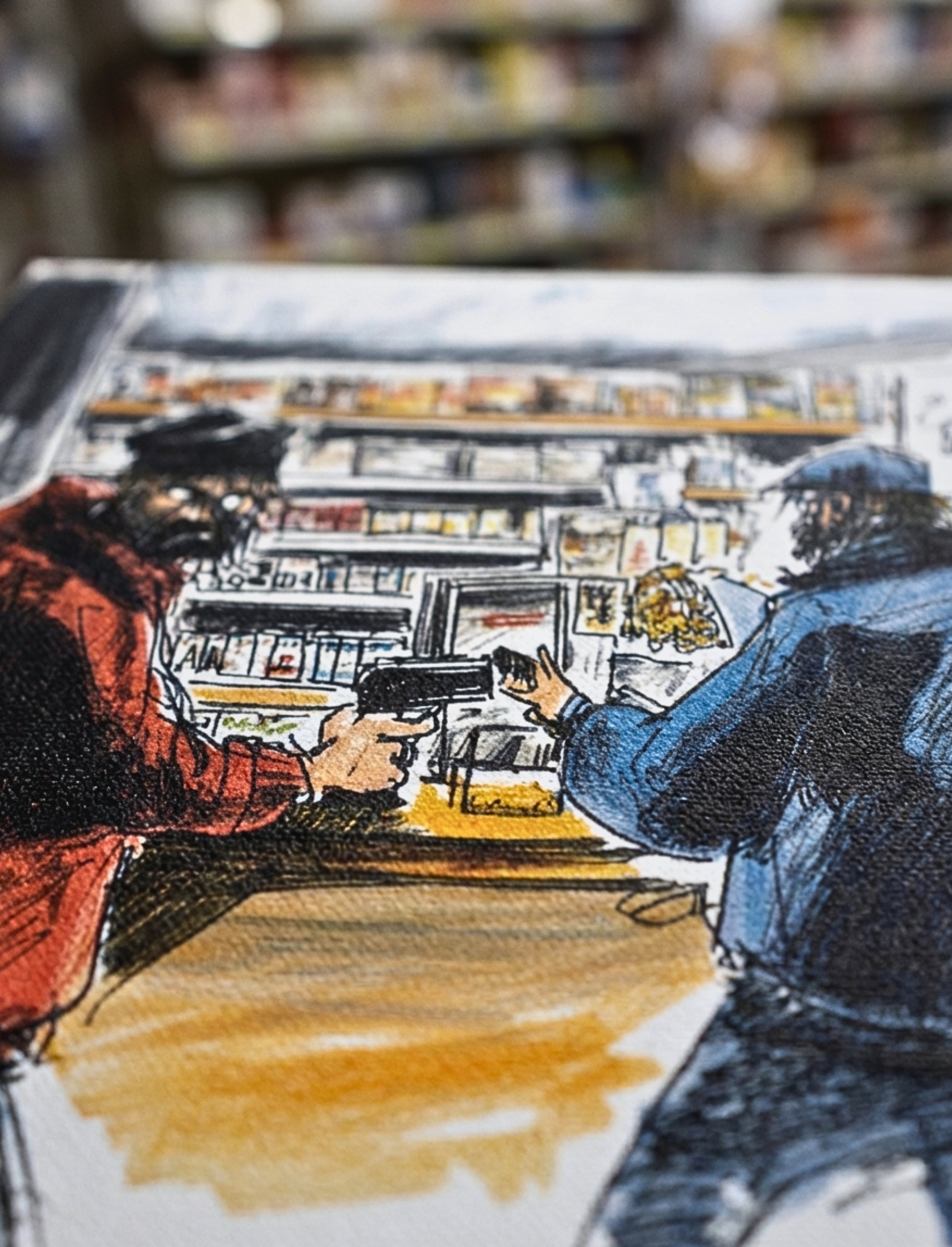 Corner Store Standoff – Urban Canvas Art (FiftyBikes)