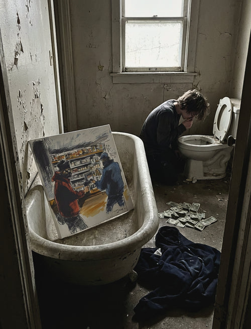 Corner Store Standoff – Urban Canvas Art (FiftyBikes)