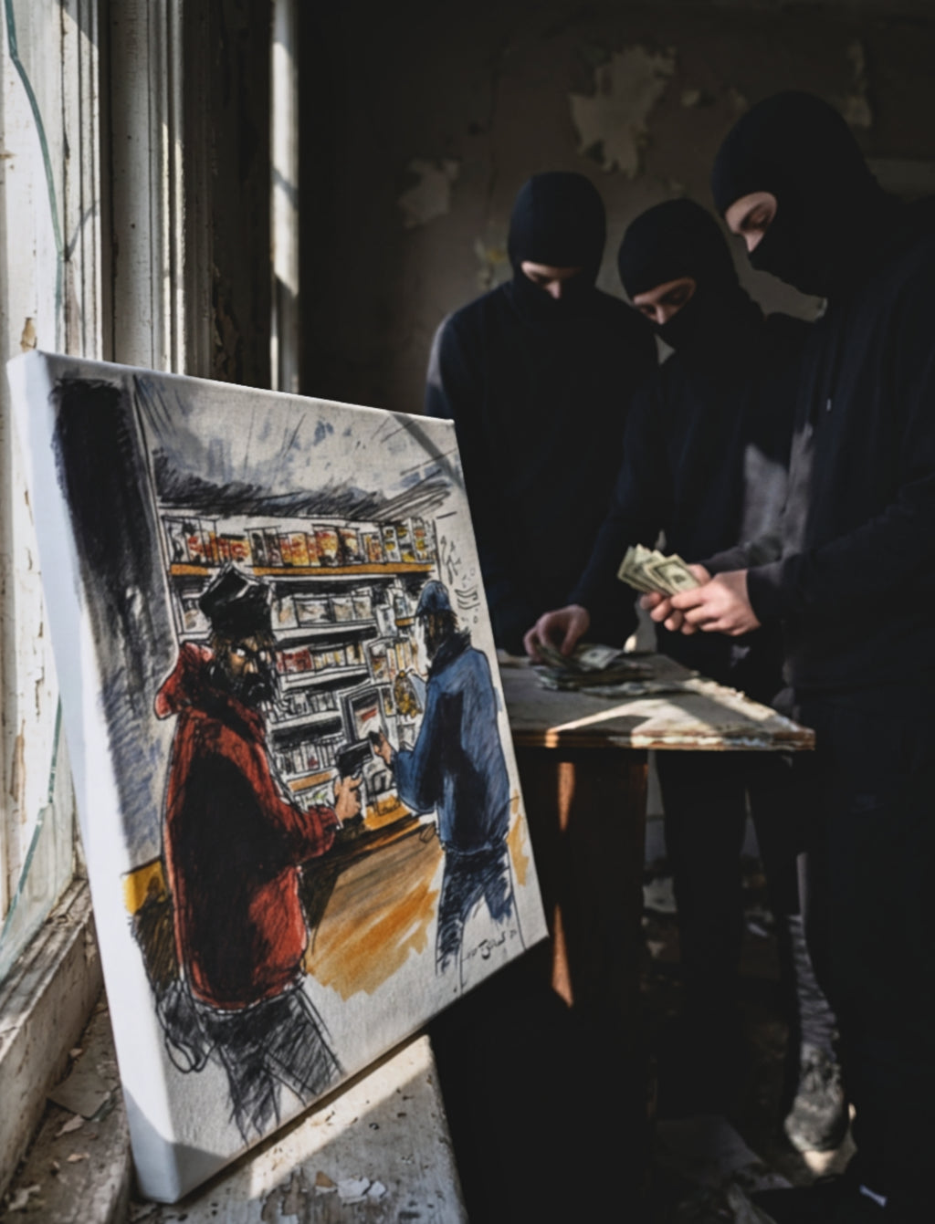 Corner Store Standoff – Urban Canvas Art (FiftyBikes)